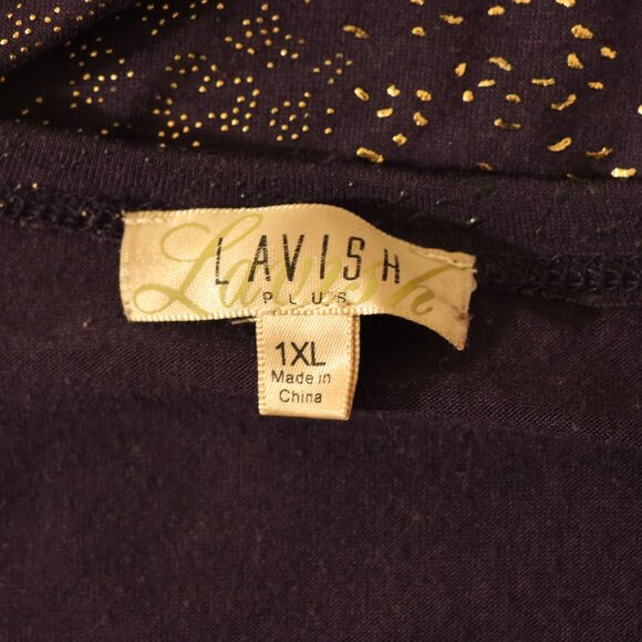 Lavish Purple with gold textured marks and dots, 3/4 sleeve dress shirt, 1XL - Picture 4 of 8